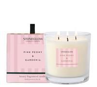 Stoneglow Modern Classics Pink Peony & Gardenia Scented Candle Boxed Tumbler 760g - Jasmine, Orange Blossom, Patchouli & Amber, 85 Hours Burn Time, 3-Wicks, Long Lasting Fragrance