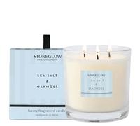 Stoneglow Modern Classics Sea Salt & Oakmoss Scented Candle Boxed Glass Tumbler 760G - Crunchy Sea Salt, Red Sea Moss & Ozonic Minerals, 85 Hrs Burn Time, 3 Wicks, Long Lasting Fragrance Candle
