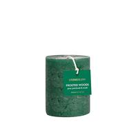 Stoneglow Seasonal Frosted Woods Pear, Patchouli & Musk Short Pillar Green Candle