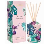 Stoneglow Urban Botanics Papaya Watermelon Ceramic Scented Reed Diffuser 200ml - Rose, Magnolia & Sandalwood Notes, Lasts 16 Weeks, 10 Reed Diffuser Sticks, Refillable & Reusable Home Air Freshener