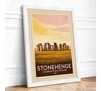 Stonehenge Horizon Vintage Framed Wall Art Print A3 White | Ready to Hang, Premium Gi Paper, Fade-Resistant Inks, Securely Packaged, UK Made