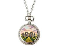Stonehenge Pocket Watch - British Landmark Gift for Men & Women, Sunrise Artwork Pendant Watch, Ancient Monument Souvenir, Heritage Travel Gift, Resin Dome Quartz