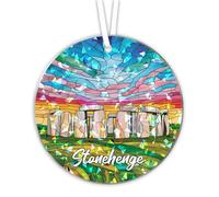 Stonehenge Stained Glass Ornament, Hologram Suncatcher with 2-Sided Printing, Broken Glass Acrylic Tree Decoration, Hanging Car & Window Decor Gift for Traveler and Friends Family