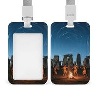 Stonehenge Starry Night ID Badge Holder with Vertical Card Badge Holder Waterproof Plastic Card Sleeve Badges Protector Case Name Tag ID Card Holder for Office Doctor Nurse Teachers