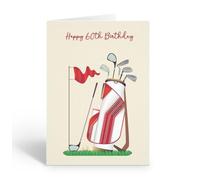 Stonehouse Collection 60th Golf Birthday Card, Sixtieth Golf Birthday Card with envelope, Red & White Golf Bag with Clubs, Blank Inside, Made in USA (60th Birthday)