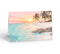 Stonehouse Collection Beach Note Card Set - 10 Blank Greeting Cards & Envelopes, Tropical Sunset Hammock Design, Blank Interior - Made in the USA