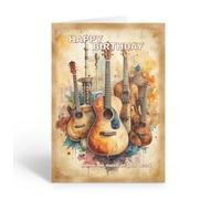 Stonehouse Collection Birthday Card for Musical Strings Lovers, Single Card with Envelope, Violin, Cello, Guitar, Bass, Blank Interior - Made in the USA (Strings)