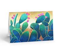 Stonehouse Collection Blue Prickly Pear Notecard, Single Card with Envelope, Southwestern Sunset Design - Made in the USA (Prickly Pear)