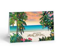 Stonehouse Collection | Boxed Beach Christmas Cards | Tropical Holiday Cards | Beach Tropical White Sand Decorated Palm Trees (Standard)
