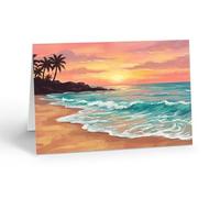 Stonehouse Collection Candy Cotton Sunset Beach Note Card - 10 cards and Envelopes, High Tide Ocean Waves Crashing Beneath Vibrant Pink & Blue Skies, Blank Inside - Made in the USA (High Tide Sunset)