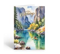 Stonehouse Collection Canoeing Birthday Card, Forest River & Canyon Scene with Snowy Mountain Peaks - “Happy Birthday” - Blank Inside - Single Adventure & Nature Greeting Card with Envelope (Cannoe in