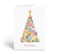 Stonehouse Collection Coral Reef Christmas Tree Card, Coastal Holiday Cards, Christmas 12-Pack with Envelopes, Blank Inside - Made in USA (Coral Tree)
