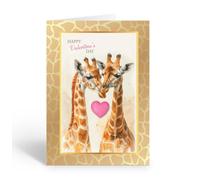 Stonehouse Collection Cute Giraffe Valentine Greeting Card, Single Giraffe Valentine Holiday Card with Red Envelope - Made in the USA (Giraffes)