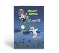 Stonehouse Collection Fishing Christmas Card, Pelican and Santa Holiday Scene, Boating, Nautical, Merry Fishmas! 18 Count (Standard)