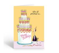 Stonehouse Collection, Funny Office Birthday Card, Coworker “Big Cake & Many Candles” Design, Single Humorous Corporate Card and Envelope (We All Pitched In)