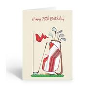 Stonehouse Collection Golf Birthday Card, 70th Golf Birthday Card with envelope, Red & White Golf Bag with Clubs, Blank Inside, Made in USA (70th Birthday)