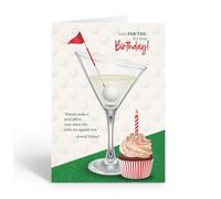 Stonehouse Collection Golf Birthday Card, Golf Ball in Martini Glass with Cupcake, Blank Inside - Made in USA (Par-Tee)