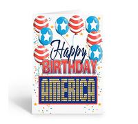 Stonehouse Collection Happy Birthday America Patriotic Greeting Card With Envelope, Red White & Blue Balloons, Blank Inside, Independence Day Note Card for Mailing or Gift Enclosure, Made in USA