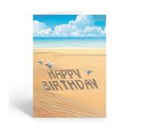 Stonehouse Collection Happy Birthday Beach Card, Seagull Birthday Card, Single Card with Envelope - Made in the USA
