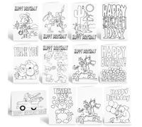 Stonehouse Collection Kids Coloring Greeting Cards, Birthday and Thank You Pack, 12 Cards with Envelopes, 6.25" x 4.5 (Assorted)