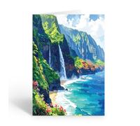 Stonehouse Collection Maui Waterfall Ocean Note Card, Single Card with Envelope, Blank Inside,Tropical Hawaii Coastal Cliff Scene - Made in USA (Maui)