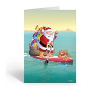 Stonehouse Collection Paddleboarding Santa Christmas Cards - Ocean Holiday Card, Box of 12 Cards with Envelopes - Made in the USA (Standard)