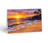 Stonehouse Collection Purple Sunset Beach Note Card - 10 cards and Evelopes, Calm Ocean Waters, Vibrant Coastal Sky, Blank Inside Blank Interior - Made in the USA (Violet Skies)