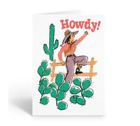 Stonehouse Collection Retro Cowgirl Note Card, Single Card with Envelope, Sitting on a Fence with Cactus, Blank Interior, Western & Horse Lovers, Made in USA (Retro Cowgirl)