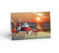 Stonehouse Collection| Santa at the Beach Sunset Christmas Cards | 18 Fun Christmas Cards & Envelopes | Enjoying a Beach Sunset (Standard)