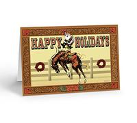 Stonehouse Collection Western Christmas Cards - Cowboy Santa - 12 Western Holiday Day Cards & Envelopes - USA Made