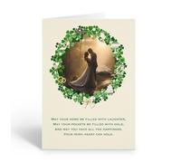 Stonehouse Colletion Irish Wedding Greeting Card, Bride & Groom Forest Illustration with 4-Leaf Clovers, Inspirational Quote, Single Card and Includes Envelope, Blank Interior - Made in USA (Wedding