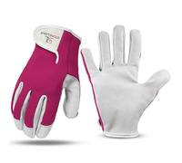 STONELIGHT Unisex Gardening Gloves Made with Leather & Spandex - Thorn Proof Rigger Safety Work Gloves with Reinforced Fingertips, Adjustable Wrist Closure, Waterproof & Breathable (Pink, XL)