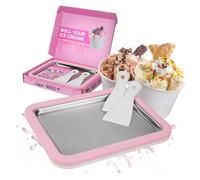 STONELINE by Mr. Ice Cream Rolls Original Ice Cream Rolls Maker Ice Plate Rose 26 x 21 x 3.5 cm with 2 Spatulas for Homemade Ice Cream Ice Cream DIY Ice Cream Rolls Stainless Steel Plate Ice Machine