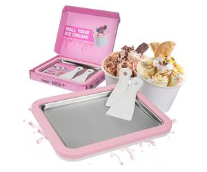 STONELINE by Mr. Ice Cream Rolls Original Ice Cream Rolls Maker Ice Plate Rose 26 x 21 x 3.5 cm with 2 Spatulas for Homemade Ice Cream Ice Cream DIY Ice Cream Rolls Stainless Steel Plate Ice Machine