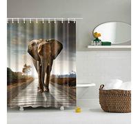 StoneMaxi 180x180cm Bathroom Shower Curtain, 100% Polyester Fabric Waterproof Anti-Mould Proof Mildew Resistant, Washable, Quick-Drying, with 12 Pcs Hooks (72 x 72 Inch) (Elephant)