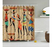 StoneMaxi 180x180cm Bathroom Shower Curtain, 100% Polyester Fabric Waterproof Anti-Mould Proof Mildew Resistant, Washable, Quick-Drying, with 12 Pcs Hooks (72 x 72 Inch) (African Style)
