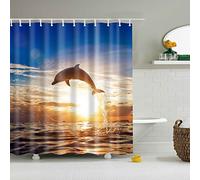 StoneMaxi 180x180cm Bathroom Shower Curtain, 100% Polyester Fabric Waterproof Anti-Mould Proof Mildew Resistant, Washable, Quick-Drying, with 12 Pcs Hooks (72 x 72 Inch) (Dolphin)