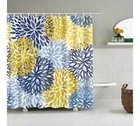 StoneMaxi 180x180cm Flower Shower Curtain for Bathroom, 100% Polyester Fabric Waterproof Anti-Mould Proof Resistant, Quick-Drying, Washable with 12 Pcs Hooks (71 x 71 Inch) (Chrysanthemum)