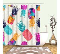 StoneMaxi 180x180cm Shower Curtain for Bathroom, 100% Polyester Fabric Waterproof Anti-Mould Proof Resistant, Quick-Drying, Washable with 12 Pcs Hooks (Colourful Pineapple)