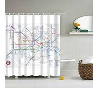 StoneMaxi 180x180cm Shower Curtain for Bathroom, 100% Polyester Fabric Waterproof Anti-Mould Proof Resistant, Quick-Drying, Washable with 12 Pcs Hooks (London Underground)