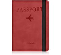 StoneMaxi RFID Blocking Passport Holder Travel Wallet PU Leather British Passport Cover with Card Cash Slots Waterproof Travel Document Case for Men Women (Strap - Red)