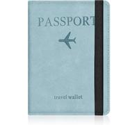 StoneMaxi RFID Blocking Passport Holder Travel Wallet PU Leather British Passport Cover with Card Cash Slots Waterproof Travel Document Case for Men Women (Strap - Light Blue)