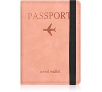 StoneMaxi RFID Blocking Passport Holder Travel Wallet PU Leather British Passport Cover with Card Cash Slots Waterproof Travel Document Case for Men Women (Strap - Pink)