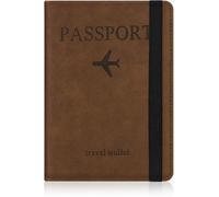 StoneMaxi RFID Blocking Passport Holder Travel Wallet PU Leather British Passport Cover with Card Cash Slots Waterproof Travel Document Case for Men Women (Strap - Brown)