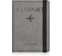 StoneMaxi RFID Blocking Passport Holder Travel Wallet PU Leather British Passport Cover with Card Cash Slots Waterproof Travel Document Case for Men Women (Strap - Grey)