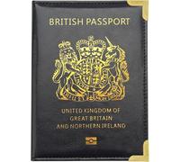 StoneMaxi UK British Passport Holder PU Leather Travel Wallet with Gold Embossed Design (Black)