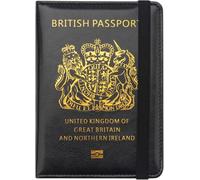 StoneMaxi UK British Passport Holder PU Leather Travel Wallet with Gold Embossed Design (Black- Strap)
