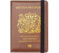 StoneMaxi UK British Passport Holder PU Leather Travel Wallet with Gold Embossed Design (Brown-Strap)