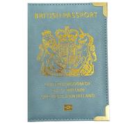 StoneMaxi UK British Passport Holder PU Leather Travel Wallet with Gold Embossed Design (Light Blue)