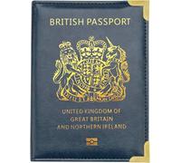 StoneMaxi UK British Passport Holder PU Leather Travel Wallet with Gold Embossed Design (Navy Blue)